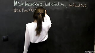 Feeble-minded classmate sucks teacher's big cock after class ! 18 y.o.